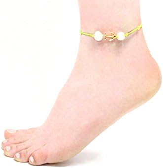 Women's Sealife Beach Theme Adjustable Anklet (Anchor-Gold-yellow cord)(Sold as 1piece)