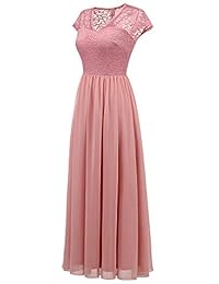 Vestido largo de gasa de encaje para dama de honor, cuello en V, vestido formal de fiesta