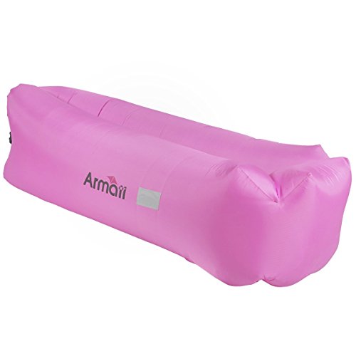 Armati Inflatable Lounger Patented Comfortable Headrest, Outdoor Air Sofa, Camp Bedding, Hammock with Carry Bag, Securing Stake and Bottle Opener (Pink)