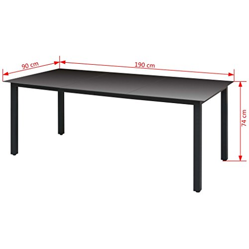 vidaXL Garten Esstisch Witterungsbeständig Gartentisch Gartenmöbel Tisch Balkontisch Terrassentisch Glas Aluminium 190x90x74cm Schwarz – Bild 3