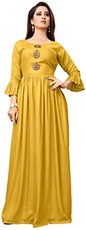 Dress Design by Shree Enterprise Women's Mustard Colour Floral Style Maxi (Mustard)