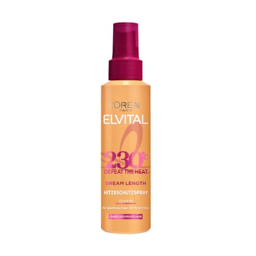 LOreal Paris Elvital Heat Protection Spray for Long, Smooth Hair, Leave-In Hair Treatment Against Frizz, Without Rinse, With Vitamins and Castor Oil, Dream Length Defeat The Heat, 1 x 150 ml