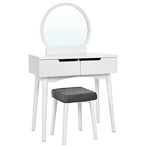 VASAGLE Vanity Table, Makeup Vanity Desk with Rounded Mirror, 2 Drawers