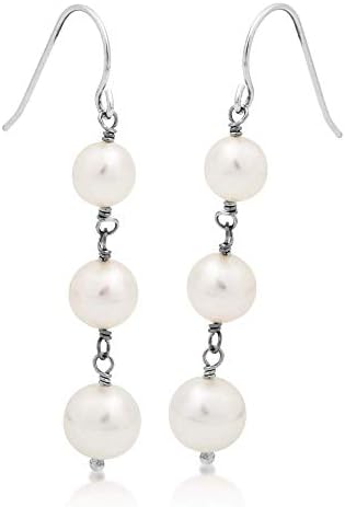 Freshwater Offwhite Pearl Dangle Earrings in Sterling Silver