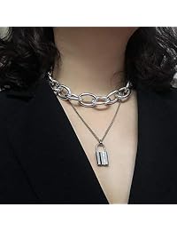 Dcfywl731 - 2 collares con colgante de cadena larga con candado punk para mujer
