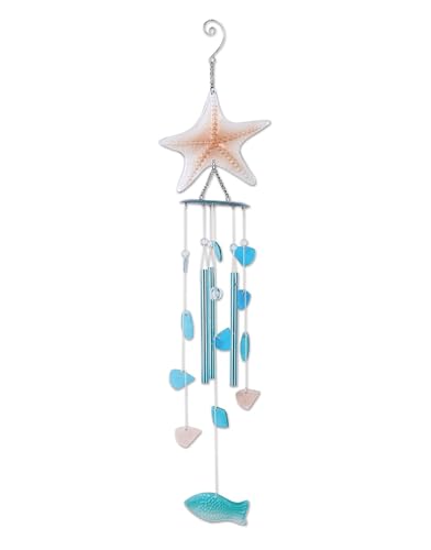 Sunset Vista Designs Starfish Metal Wind Chime Blue and Pink Glass