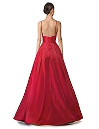 SUMINTRAS Seductor profundo cuello en V bolsillos laterales una línea de cordones cuello tafetán vestido de baile de graduación vestido formal