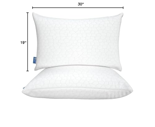 QUTOOL COOLING PILLOW FOR SLEEPING 2 PACK, LUXURY SHREDDED MEMORY FOAM BED QUEEN PILLOWS SET OF 2, COOL PILLOW FOR HOT SLEEPERS ADJUSTABLE FIRM PILLOW FOR SIDE, BACK, STOMACH SLEEPERS SOFT YET SUPPORT