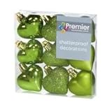 Christmas Decorations 9 Pack 40mm Multi Finish Heart baubles - Apple Green