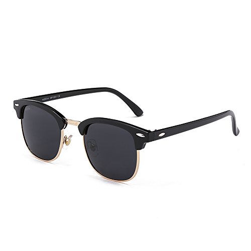 NIEEPA Semi Rimless Polarized Sunglasses Classic Brand Sun Glasses With Metal Retro Rivets (Grey Lens/Bright Black Frame/Gold Rimmed) - Thumbnail 5