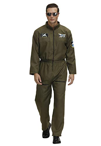 Flight Suits for Men Fighter Pilot Costume Halloween Costume Green Jumpsuit Plus Size 2XL