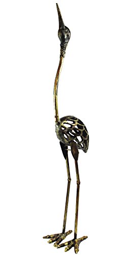 Seraphic Cast Iron Garden Decor Crane Bird Statue, Rustic Bronze