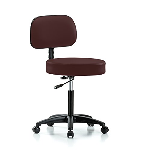 PERCH Walter Rolling Height Adjustable Exam Stool with Back for Hardwood or Tile | Workbench Height | 300-Pound Weight Capacity | 12 Year Warranty (Burgundy Vinyl)