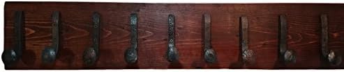 Heavy Duty Coat Hat Robe Tool Towel Hook Rail Rack Wall Mount Storage Display Rustic Holder Architectural Reclaimed Organizer Kitchen Bathroom Foyer Bedroom Closet Garden Garage Accessory Wooden Antique Vintage Metal (Red Mahogany and Antique Iron, 36" Rack Rail with 9 Railroad Spike Hooks)