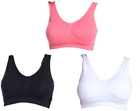 Julia Lifelover 3PACK Women's Racerback Seamless Sports Bra Wire Free Yoga Bra (32D 34ABCD 36AB, Black+White+Pink)