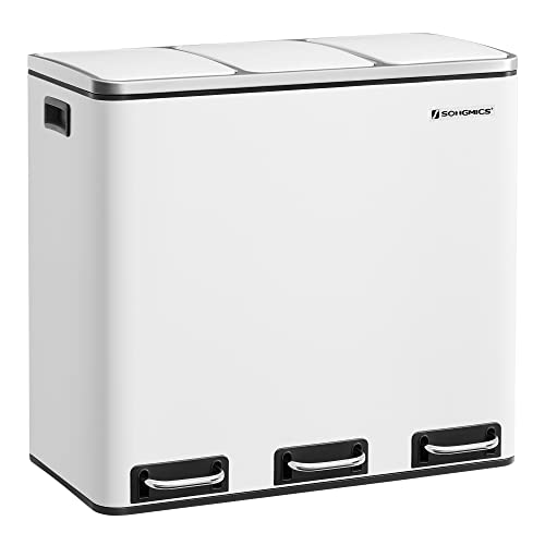 SONGMICS Mülleimer Küche, 3 x 18 L, Mülltrennsystem 3 Fächer, inklusive 15 Müllbeutel, Abfalleimer, Treteimer, für recycelbare Abfälle, Biomüll, mit D