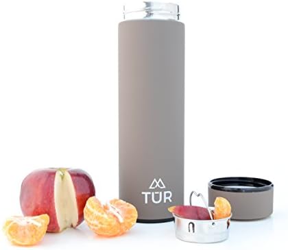 TUR Hydration Colorful Stainless Steel Double Wall Vacuum Insulated Water Bottle - 16oz - Eco-Friendly &amp; BPA Free - Perfect For Kids, Gym, School, Office - Keeps Hot or Cold - TEA INFUSER (Brown)