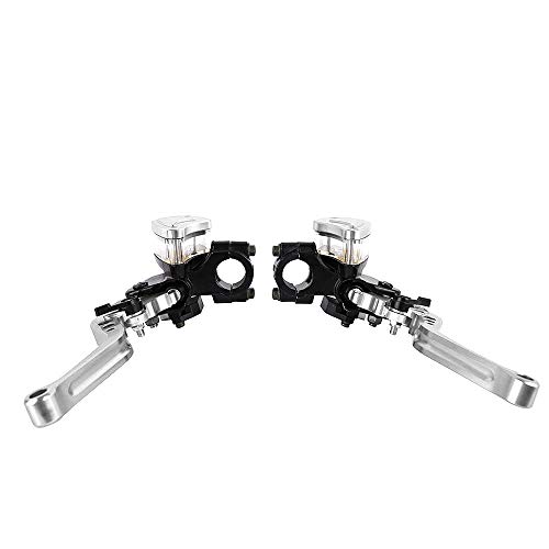Aluminum 7/8" 22mm Motorcycle Dual Pump Hydraulic Handles Brake Clutch Levers Cylinder Master Reservoir Set For Ducati For Suzuki For Street Bike (Silver) - Thumbnail 4