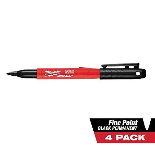 Milwaukee Inkzall Fine Point Markers 4-Pack: Clog-Resistant Black Markers for Concrete, OSB and Rough Home Projects