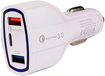 Tecnan Car Charger 3 Port USB 7A Type-C Quick Charge QC 3.0 Quick Charger Car Adapter Plug Charger for iPhone X XS Xr, 7 8 Plus, Samsung, HTC, Huawei, Powerbank [White]