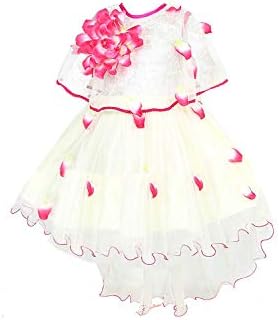 YAYAVAR Girls Net Made Off White & Lime Red Colored Casual Frock for Girls - Set of 01 from 02-10 Years