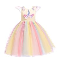 Flower Baby Girls Unicorn Costumes Sleeveless Knee Length Little Girl Cute Dresses Kids Headbands Pageant Princess Party for Wedding Tutu Tulle Dresses Size M(10-12) 8-9 Years Yellow 150