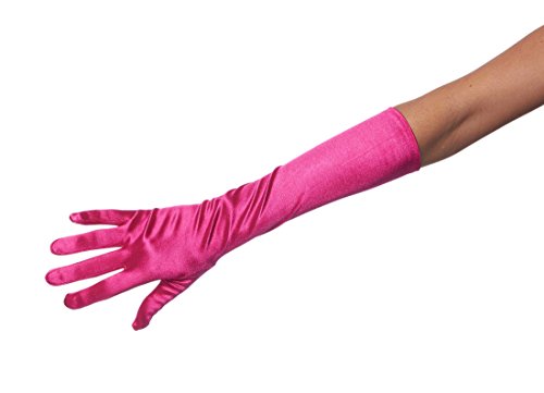 8 Button Elbow Length 15" Satin Gloves Assorted Colors: Hot Pink