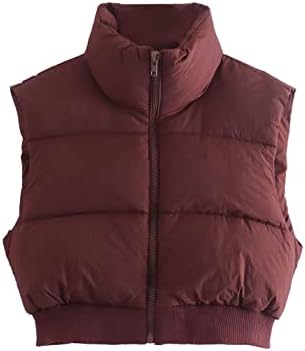 Shiyifa Women's Fashion High Neck Zipper Cropped Puffer Vest