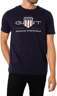 Hombre Camiseta con Escudo Normal, Evening Blue, L