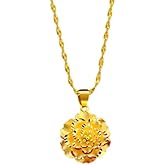 Elegant Peony Flower Pendant Goldtone Necklace for Women Delicate Birthflower Choker Dainty Statement Frosted Floral Plant Chain Necklaces Fashion Birthday Mother's Day Christmas Jewelry Gifts for Mother Wife