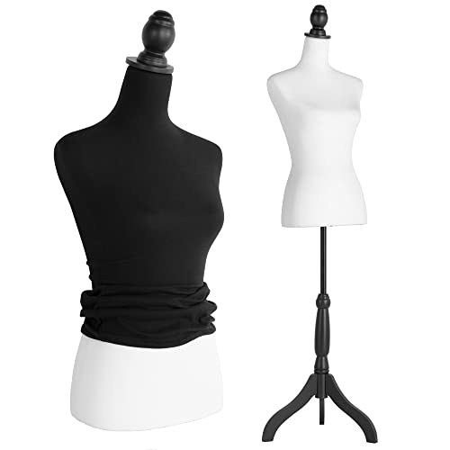 Female Dress Form White Mannequin Body w/ Detachable Black Torso Cover