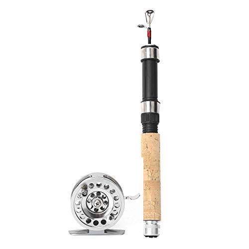 Alomejor Ice Fishing Wheel Mini Lightweight Telescopic Fishing Rod with Wooden Handle for Outdoor Ice Fishing (Ice Fishing Set Without Guides)