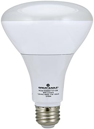 Great Eagle LED BR30 2700K Dimmable Bulb. 11 Watt (65W 75W) ENERGY STAR and UL Listed Warm White Light for Recessed and Track Lighting Fixtures - USA Seller