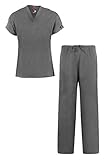 MediFit Men's Basic Solid Two Piece Medical Top & Pants Scrub Set(MENSET-MED,DGY-M)