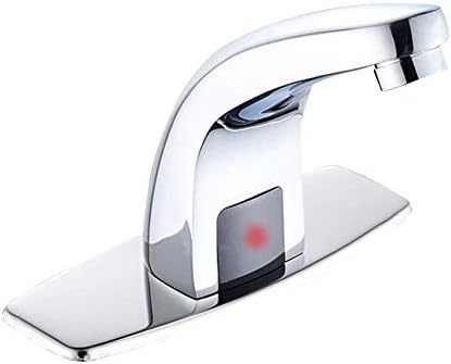 Dengofng Automatic Sensor Touchless Bathroom Sink Faucet with Hole Cover Plate, Chrome Vanity Faucets, Hands Free Bathroom Inductive Water Tap with DC controller