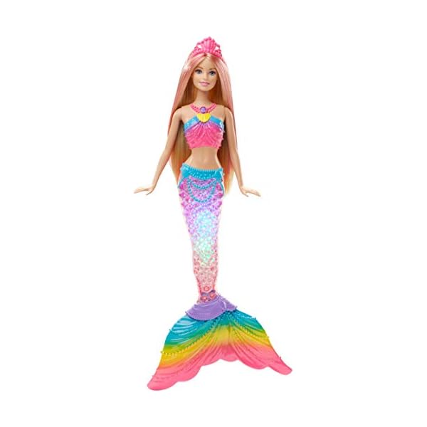 Barbie Meerjungfrau, Barbie Dreamtopia, Barbie Puppe in Regenbogen Farben mit Lichtershow, Spielzeug Badewanne, Spielzeug ab 3 Jahren, DHC40