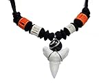 Exoticdream Real Shark Tooth Necklace Rasta Jamaican Surfer Hawaiian Beach Boys Girls Men - Color White Bone (orange)