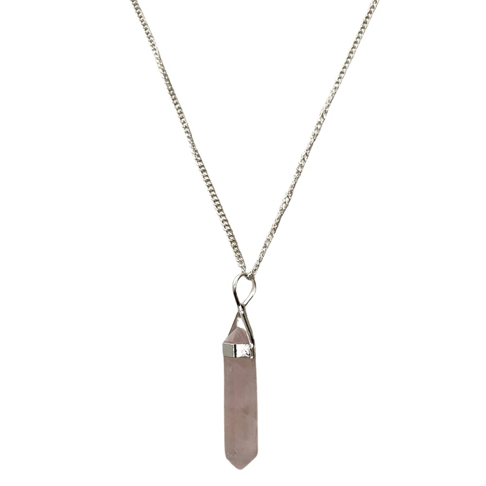 VIE Chakra Double Point Pencil Pendant, Rose Quartz, 25-30mm