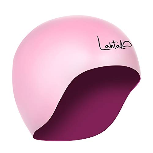 Swim Cap Reversible 3D - Swimming Cap Women Men - Silicone Swim Cap Waterproof- Best for Short and Medium Long Hair - Adult Swim Cap - Youth Swim Cap - Swim Hats (Windsor Wine & Rose Quartz)