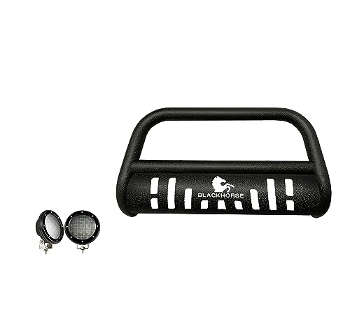 Black Horse Bull Bar-T Textured Black Come with Pair of 5.3" Dia. LED Flood Lig…