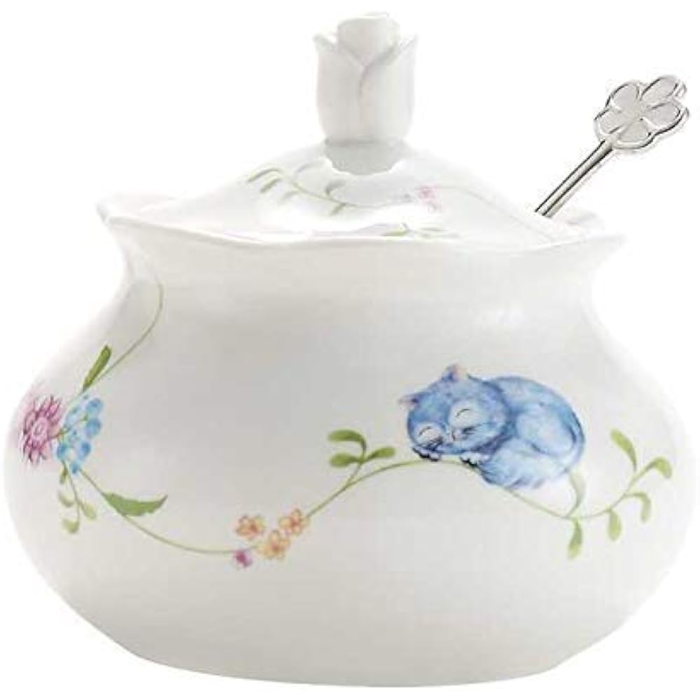 Bottles Sugar Bowl, Ceramic With Lid And Stainless Steel Spoon For Home