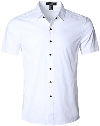 Men's Slim Fit Solid Dress Shirts Button Down Cotton Short Sleeve Shirt