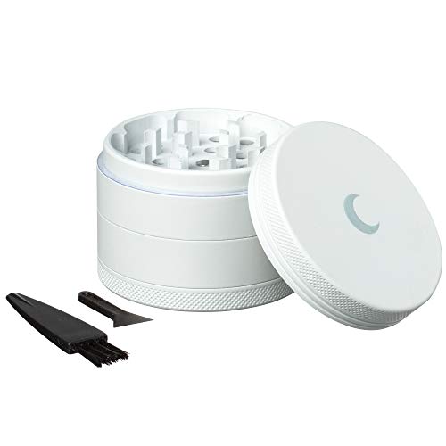 Moon Lit Spice Herb Grinder with Pollen Catcher | 4 Piece 2.5 inch with Pollen Scraper, Storage & Cleaning Brush | Smell Proof, Light & Compact | Portable Kitchen & Travel Accessories | Moon White - Thumbnail 2