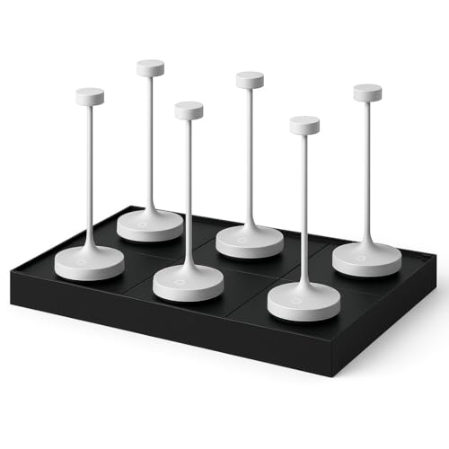 Lumisky Lot de 6 Lampe de table sans fil LED blanc chaud dimmable RUBY WHITE H25cm Blanc avec plateau de chargement