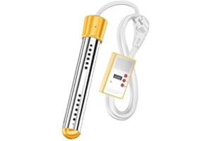 AIATOU Immersion Water Heater 2000W Fast-Boiling Anti-Scalding Bucket Heater,Portable Submersible Bathtub Heater with 304 Stainless Steel Protection,Inflatable Pool Heater,for Camping Bucket(Yellow)