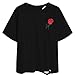 Shensee Tshirt Rose Embroidery Summer Novelty Tees Blouse Short Sleeve (S, Black 2)