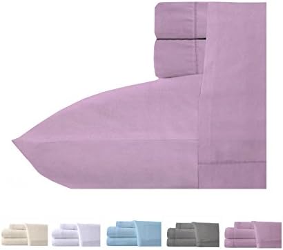 Homefair Linen Bedsheet 400 Thread Count 100% Cotton Sateen Weave Sheet Set, 4 Piece Bedding Set, Elastic 16 inch Deep Pocket, Edge Hemstitch (Queen, Lilac)