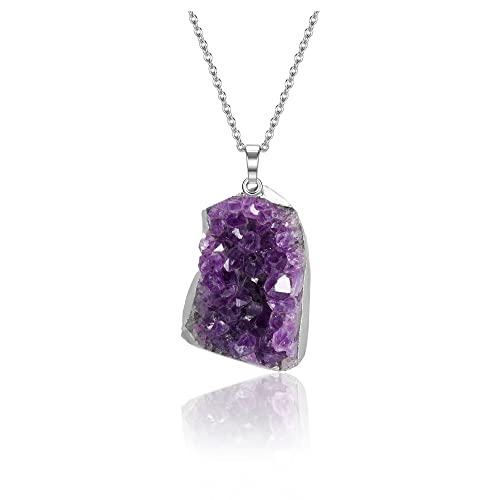 Jovivi Natural Amethyst Cluster Crystal Necklace