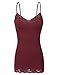 RT1004 Ladies Adjustable Spaghetti Strap Lace Trim Long Tunic Cami Tank Top Burgundy S