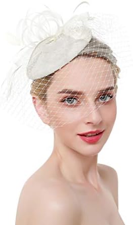 MEILIS Flower Cocktail Tea Party Headwear with Veil Feather Fascinators Derby Hat for Girls and Women